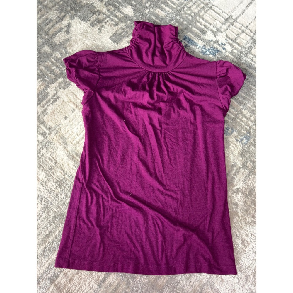 Banana Republic Magenta Purple Short Sleeve Turtleneck Puff Sleeve Top Small